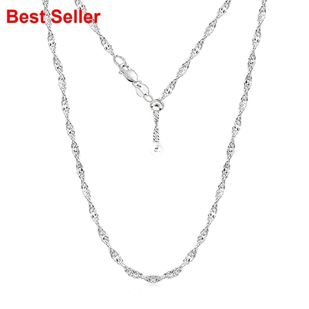 925 Sterling Silver Singapore Twist Adjustable Bolo Chain Necklace
